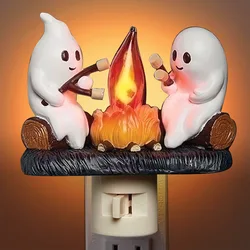 2024 Halloween Ghost Campfire Flickering Nightlight Ghost Socket Small Night Lamp Ornaments Halloween Decoration for Home Indoor