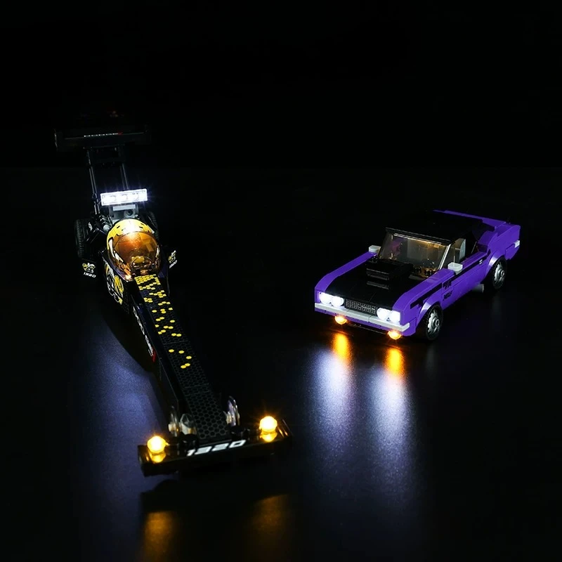 レゴモパー-ダッジ-srt-トップフューエル-ドラッグスター-チャレンジャー-t-a-76904-ビルディングブロックに適したled照明セット