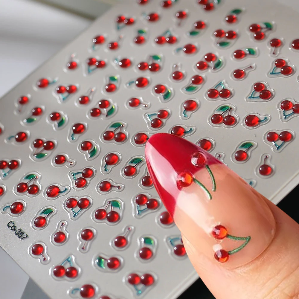 5D Red Cherry Rhinestone Nail Art Stickers for Summer Vacation