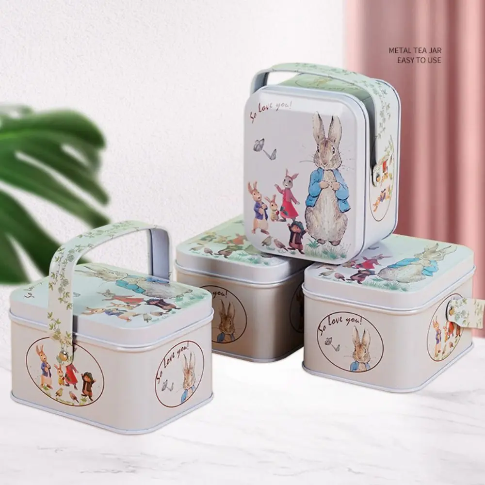 Handheld Easter Tin Metal Rabbit Storage Box Candy Box Tinplate Cookie Gift Box Easter Supplies