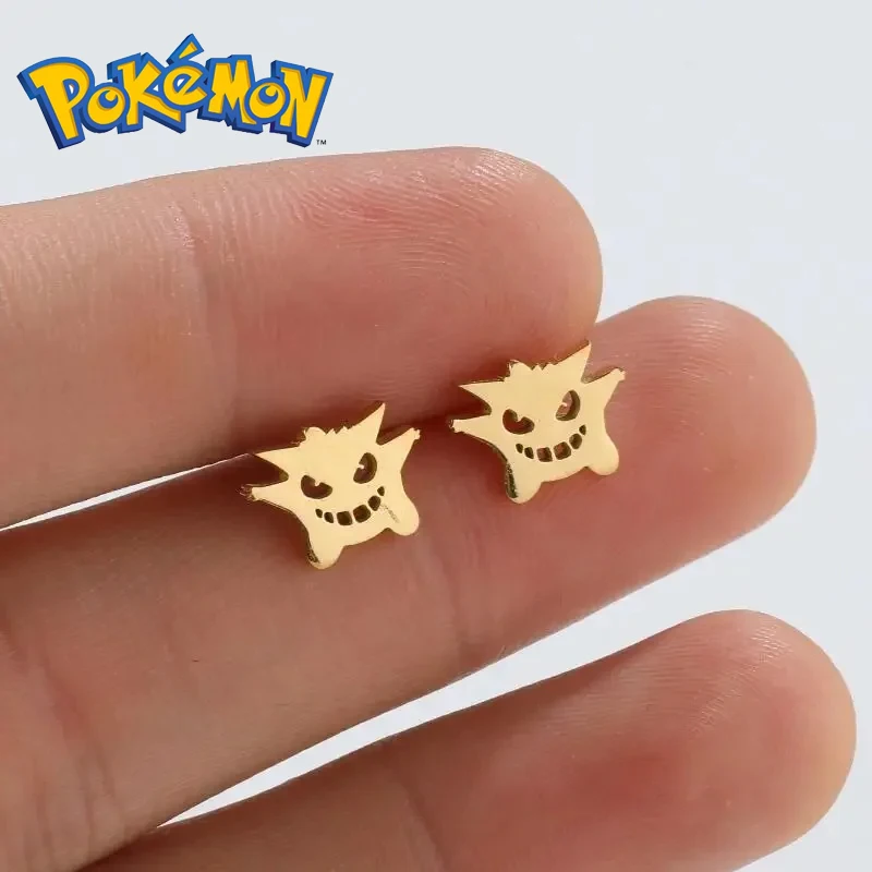 Pokemon Cartoon Gengar Titanium Earrings Stainless Steel Fashion Simple Ear Studs Men Women Punk Earring Jewelry Accessories