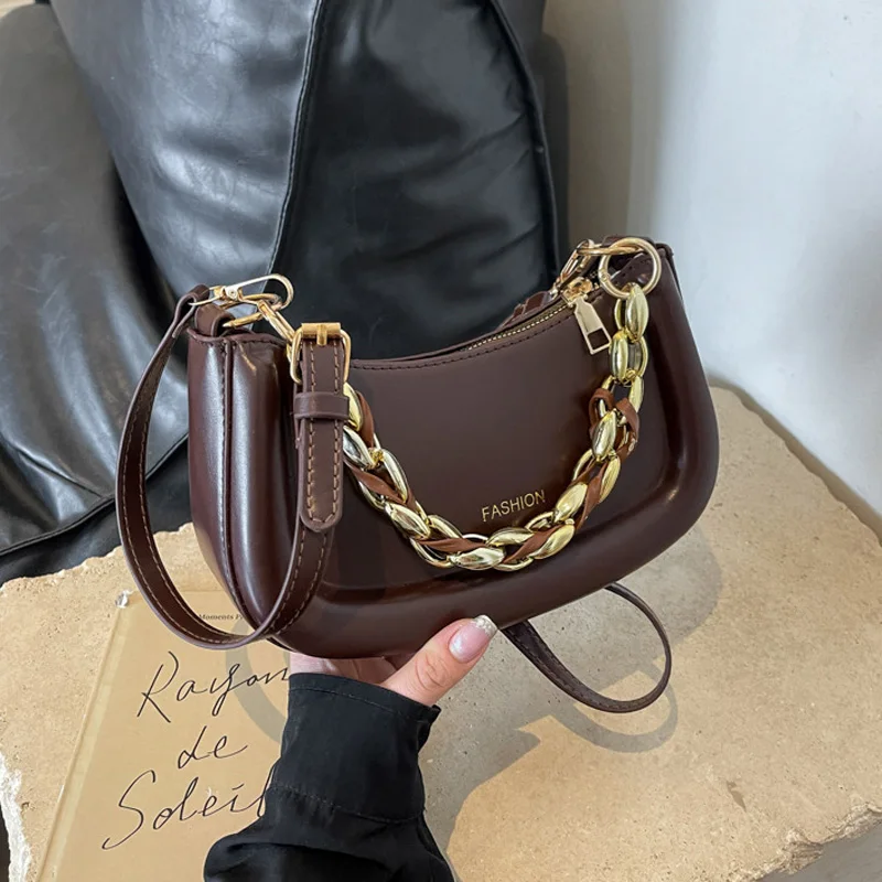 Chain Crossbody Shoulder PU Medium Open Pocket Daily Solid Fashion Chain Decor