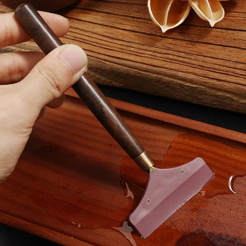 Flat Tip Rubber Tea Tray Scraper Ebony Material Vintage Design Non-Slip Grip for Teahouse Tea Set Deep Cleaning Tools