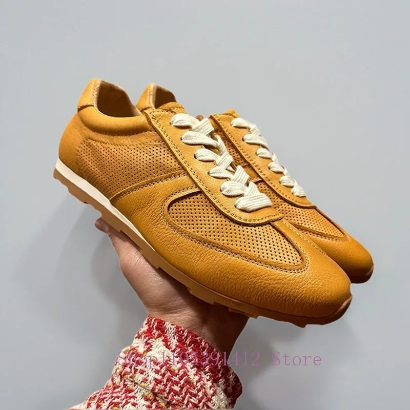 Fashion Casual Shoes Men Spring Summer Genuine Leather Lace Up Sport Training Shoes Male Breathable Cowhide Sneakers