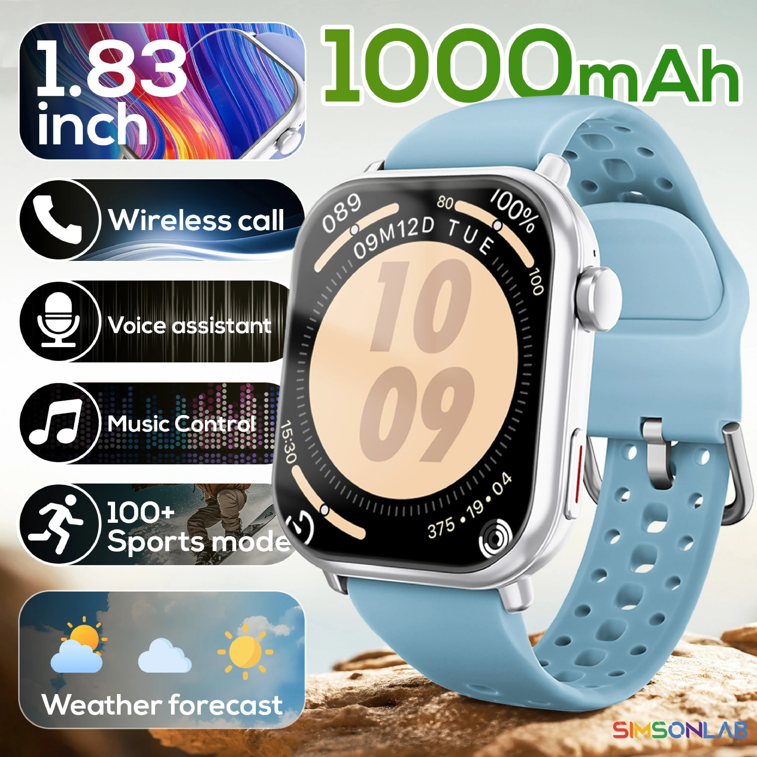 2026 novo smartwatch quente 1.83 ''hd screen1000mah grande bateria esportes ao ar livre relógios bluetooth chamada ip68 à prova dip68 água para homens