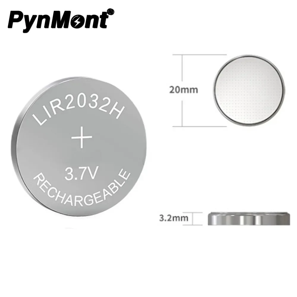 2PCS 3.7V 70mah LIR2032H Rechargeable Button Battery High Capacity Version of LIR2032 Lithium Cell Coin Batteries Replace CR2032