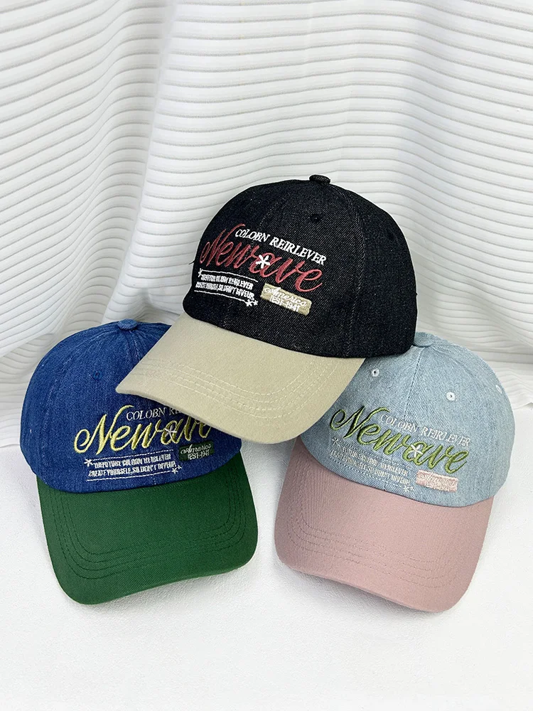 

Letter washed denim baseball cap women's spring and summer new soft top big head circumference versatile simple baseball cap