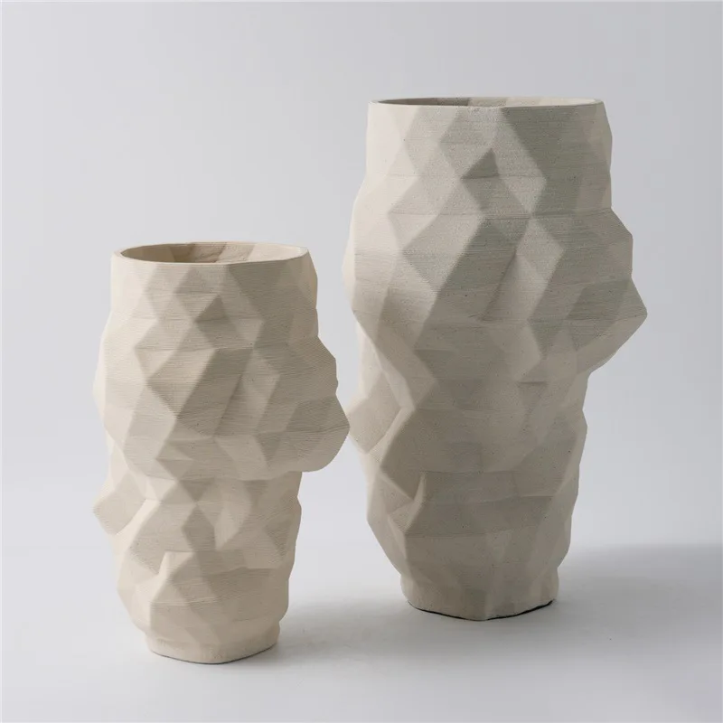 Jingdezhen Ceramic Flower Ware Modern Simple Geometric Vase Brown Coffee Abstract Art Home Decoration Ornament