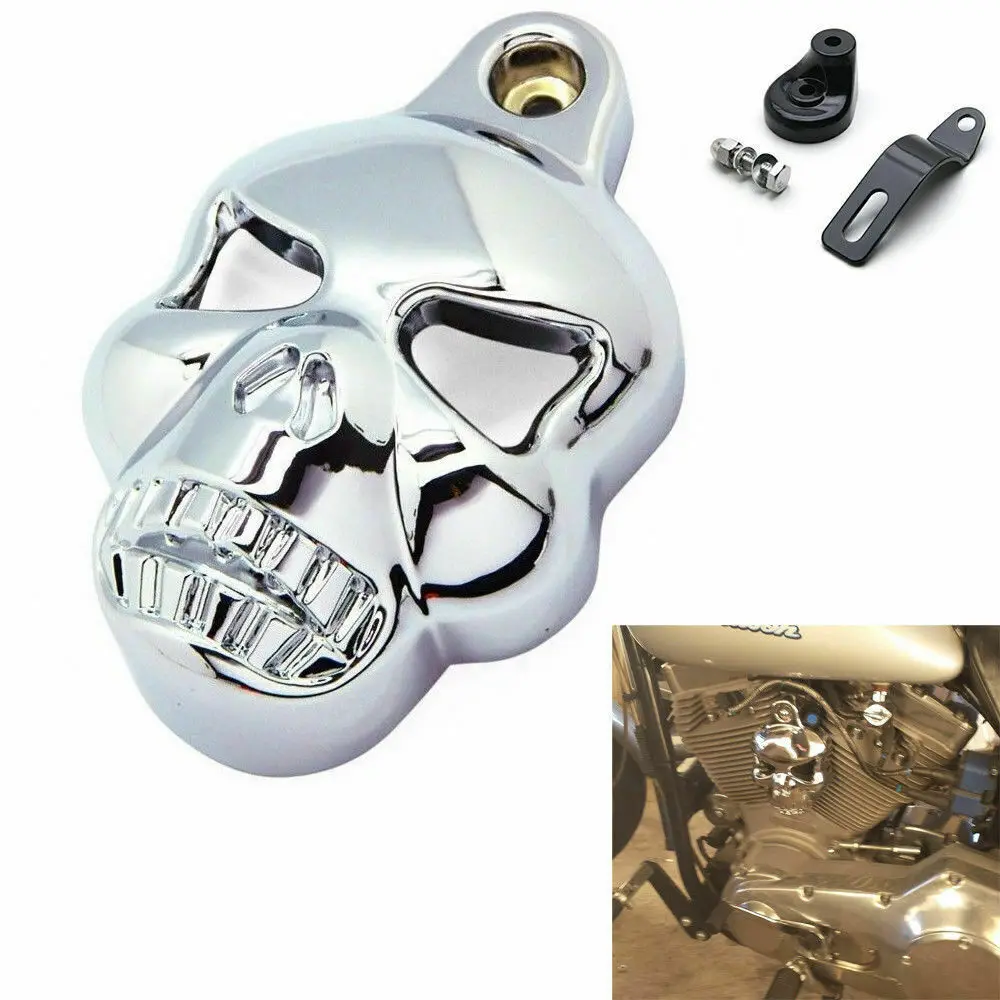 Motorcycle Chrome Skull Horn Cover Stock Cowbell For Harley Evo 1992-2012 Big Twins