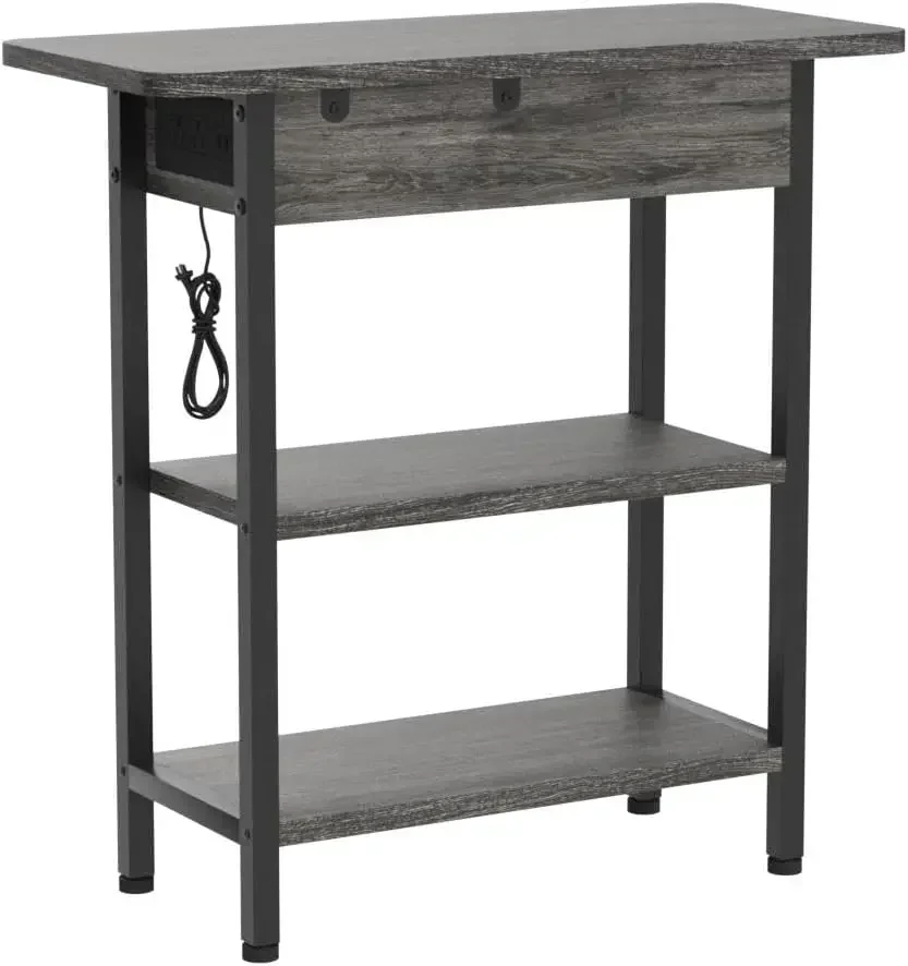 [Bestseller, jetzt kaufen! ]Premium-Beistelltisch mit Ladestation, schmaler Beistelltisch mit Klappplatte für kleine Räume, Nachttische im 2er-Set