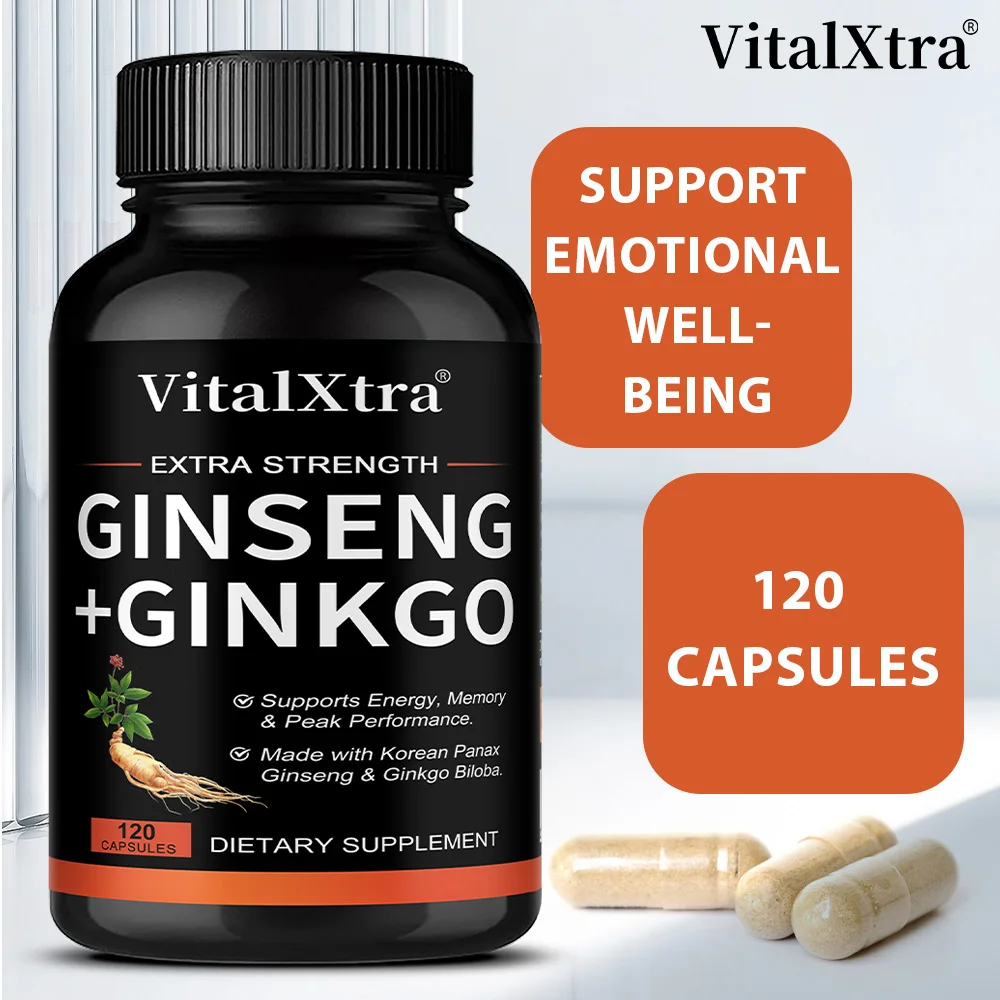 

Капсулы с комплексом Panax Ginseng и Ginkgo Biloba, добавка для мужчин и женщин, повышает энергию, память и концентрацию, веганская продукция.