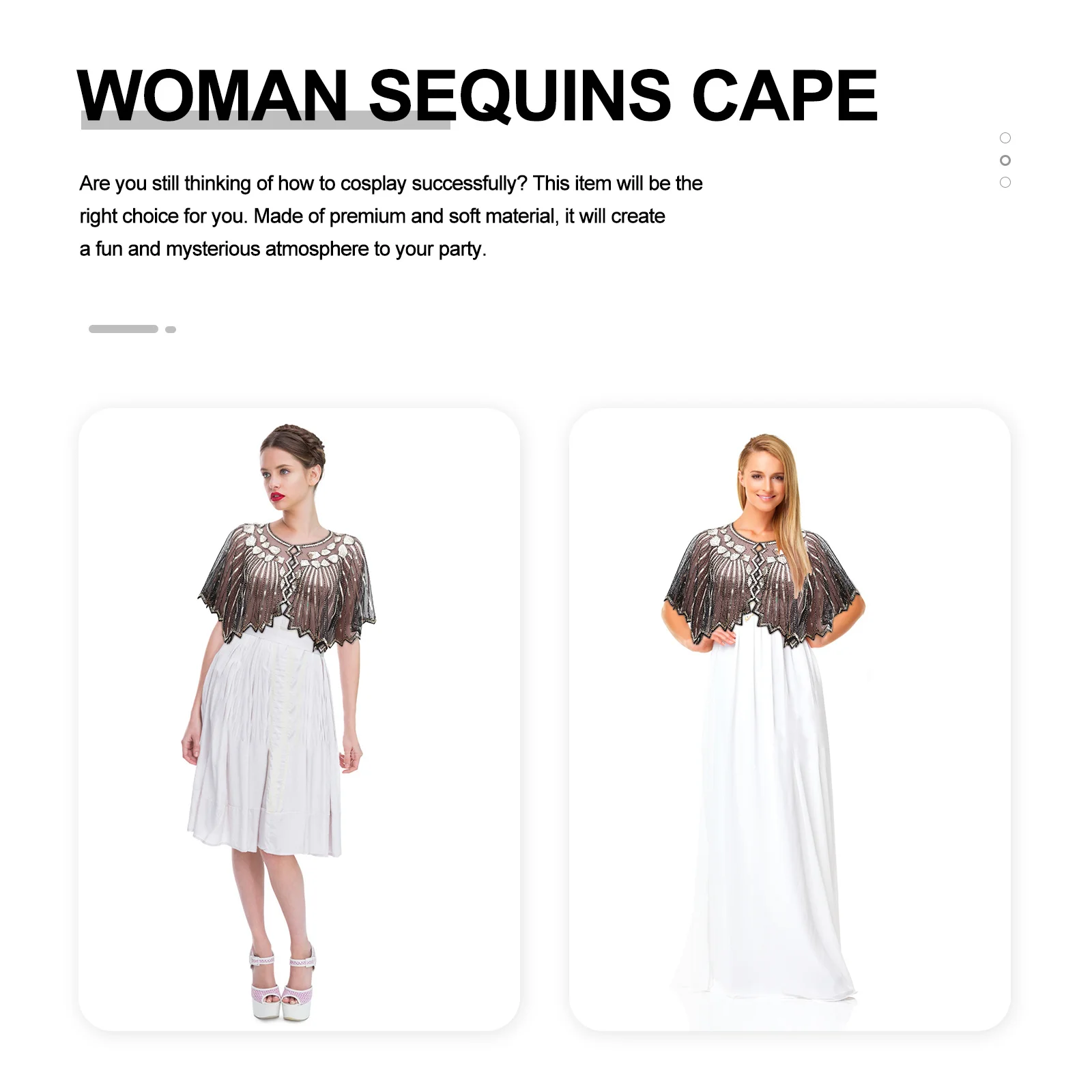 

Sequins Cloak Premium Durable Elegant Party Costume Cape for Woman Cosplay Masquerade Evening Dress Accessories