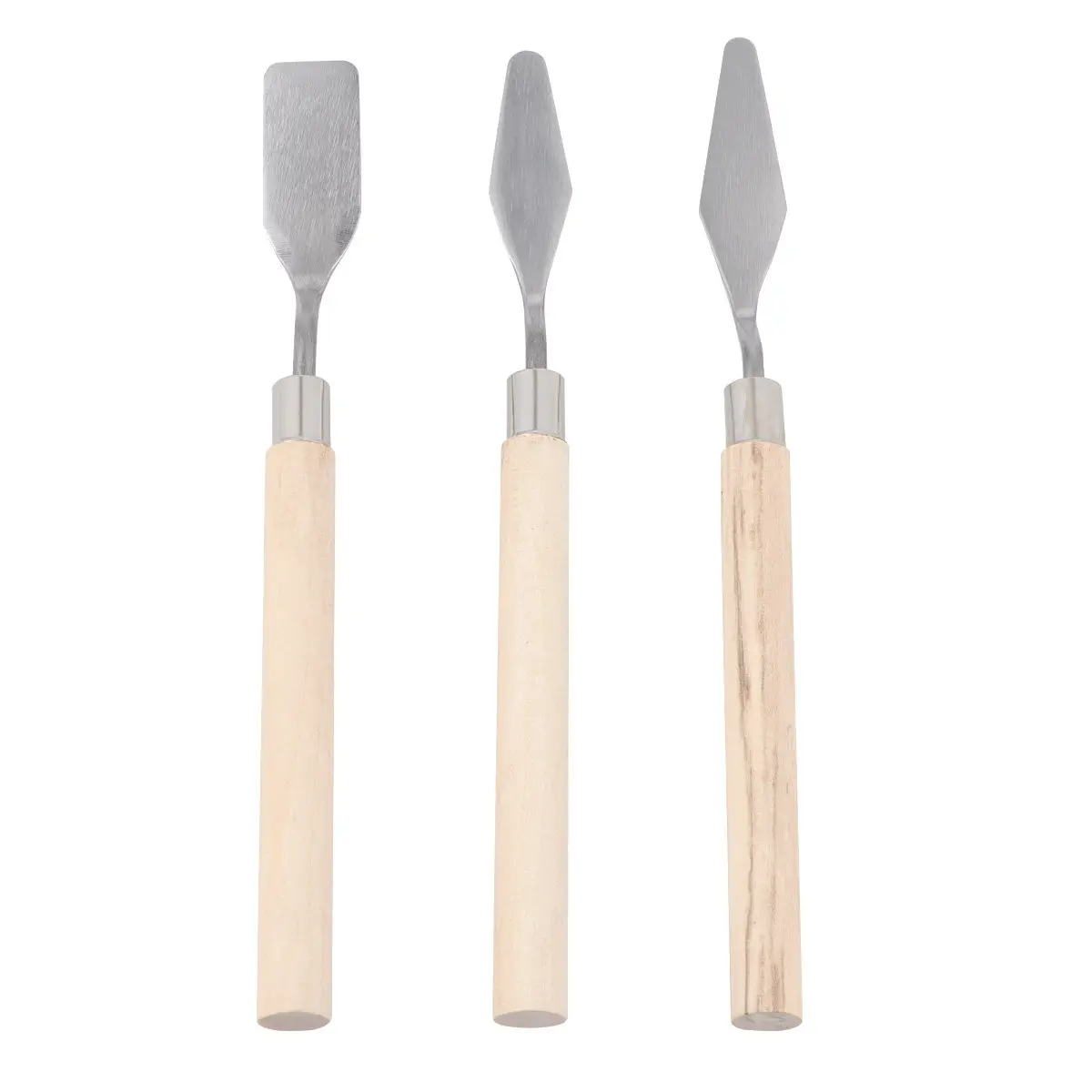 3Pcs Art Painting Tool Set Stainless Steel Spatula Wood Handle Mixing Scraper for Gouache Acrylic Oil Canvas Sculpture Clay