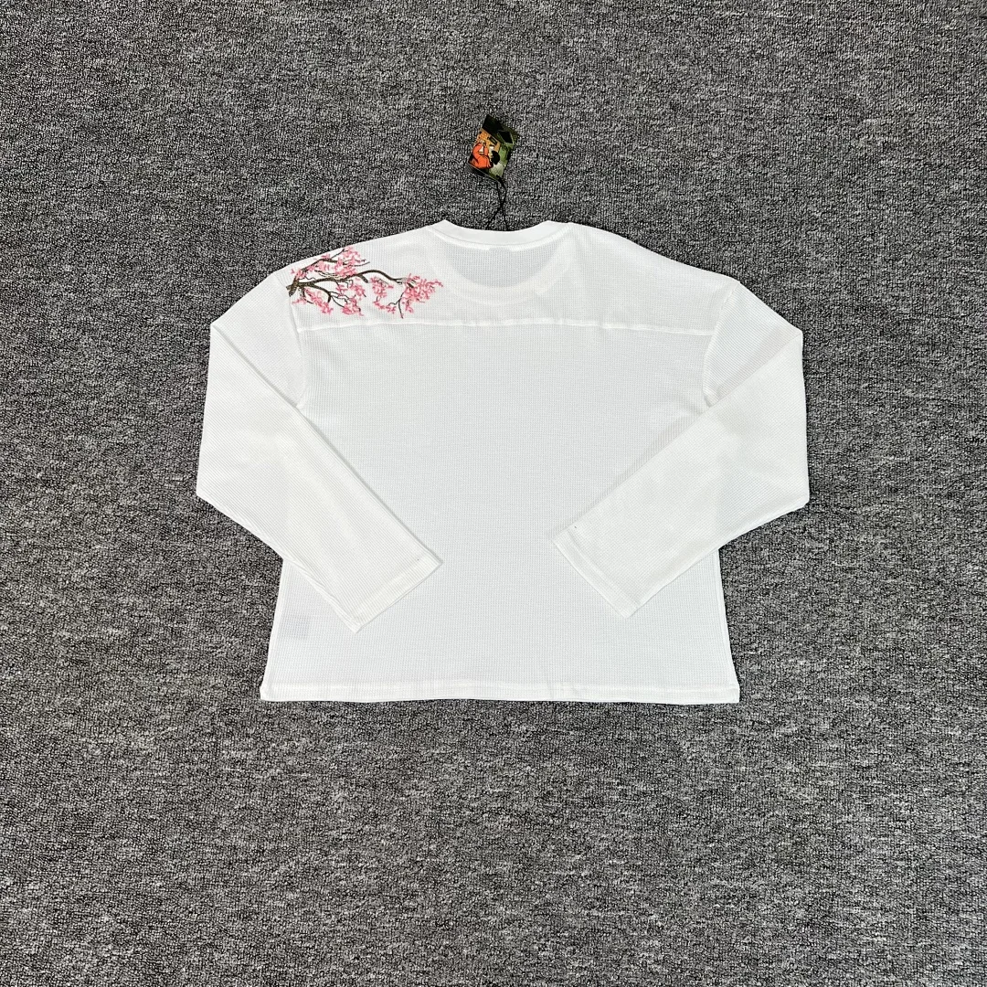 Top Quality DERT Waffle weave Cherry blossoms Embroidery Women Men Long Sleeve T shirts tees Men Unisex Casual T shirt