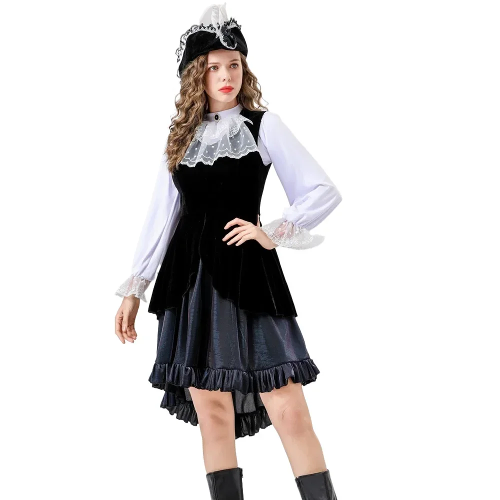 Women's Black Sea Sexy Buccaneer Pirate Costume Halloween Girls Students Cosplay Uniforms Pirate Dress