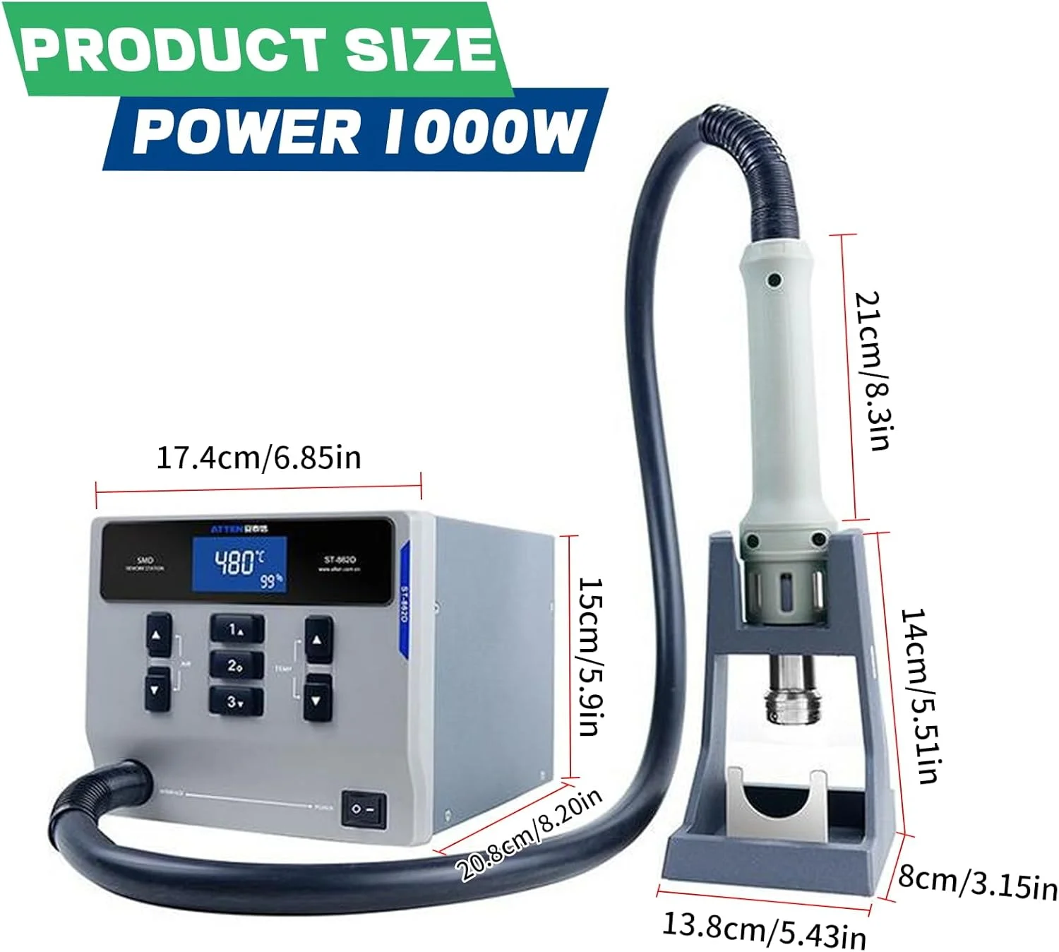 ATTEN ST-862D 1000W Hot Air Gun Soldering Station Lead-free Smart 