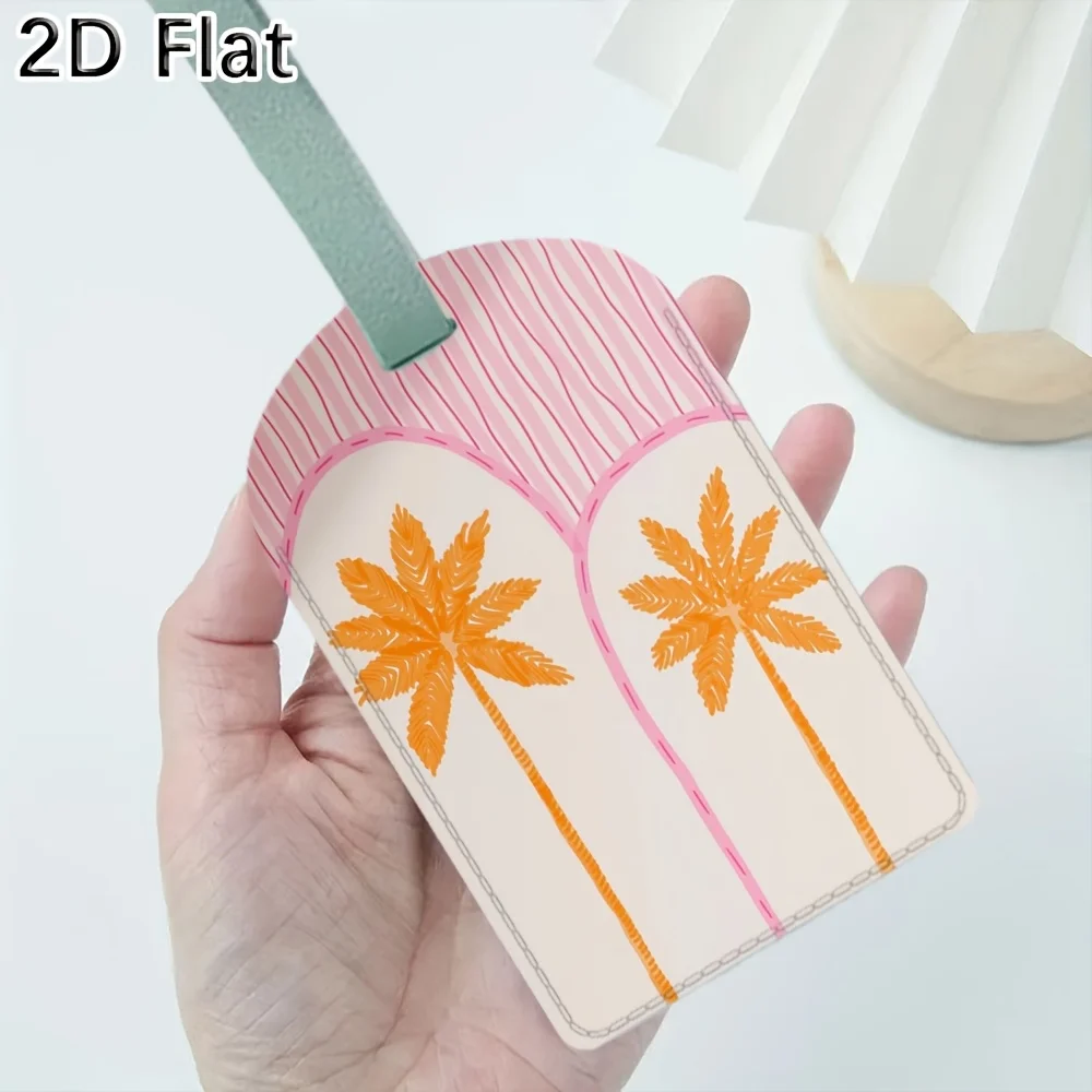

2D Flat Luggage Tag with Palm Tree Pattern, Travel Baggage Identifier Label with Strap for Suitcases Bags, 2D Flat