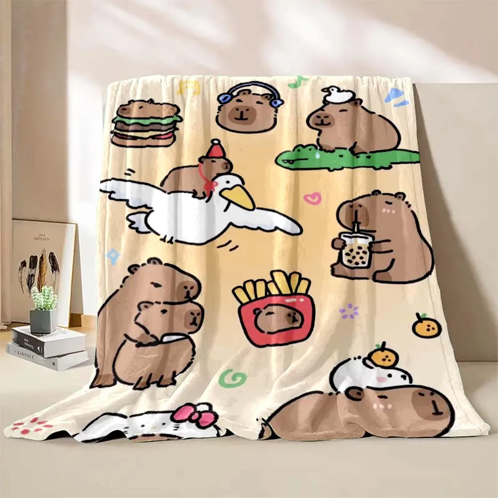 Cute Capybara Cartoon Printed Blanket Warm Soft and Comfortable Home Travel Blanket Sofa Bedding Cover Blanket Kids Holiday Gift