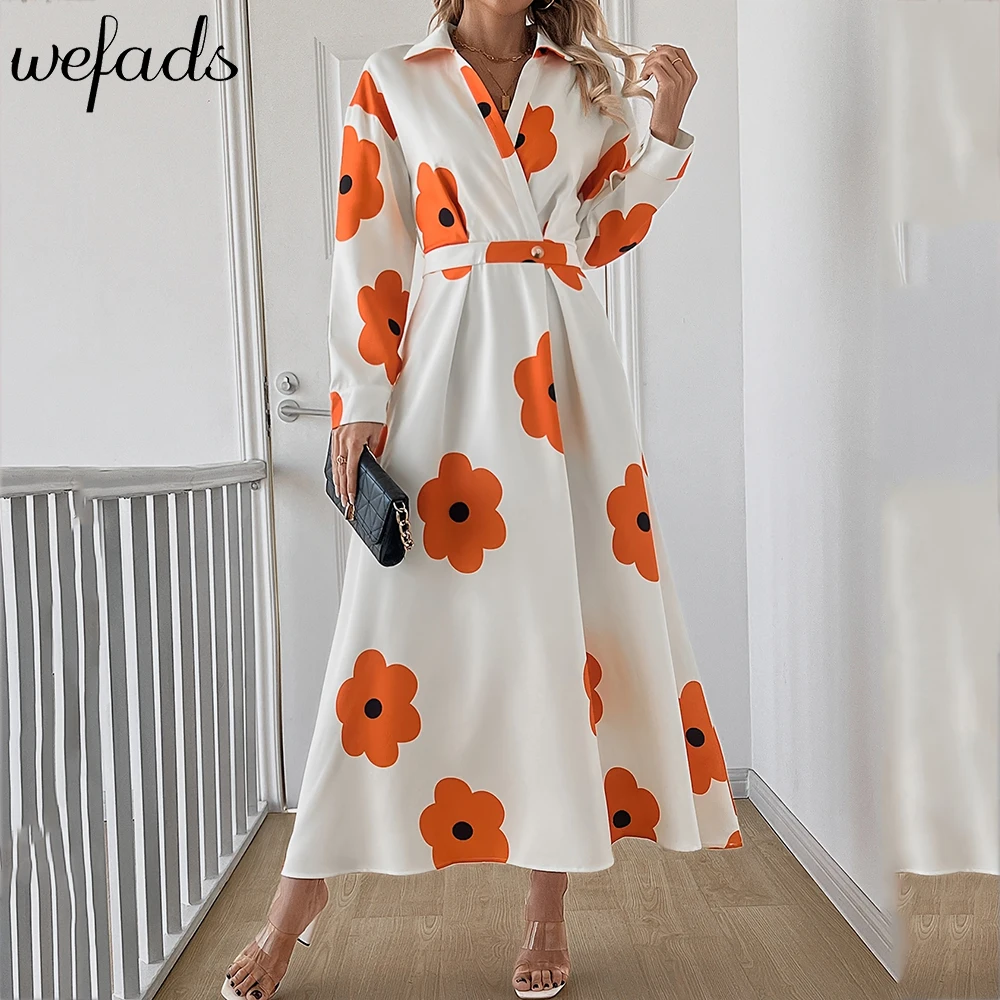 

Wefads 2025 New Women's Dress New Long sleeved Shirt Long Skirt Flower Print Party Dress