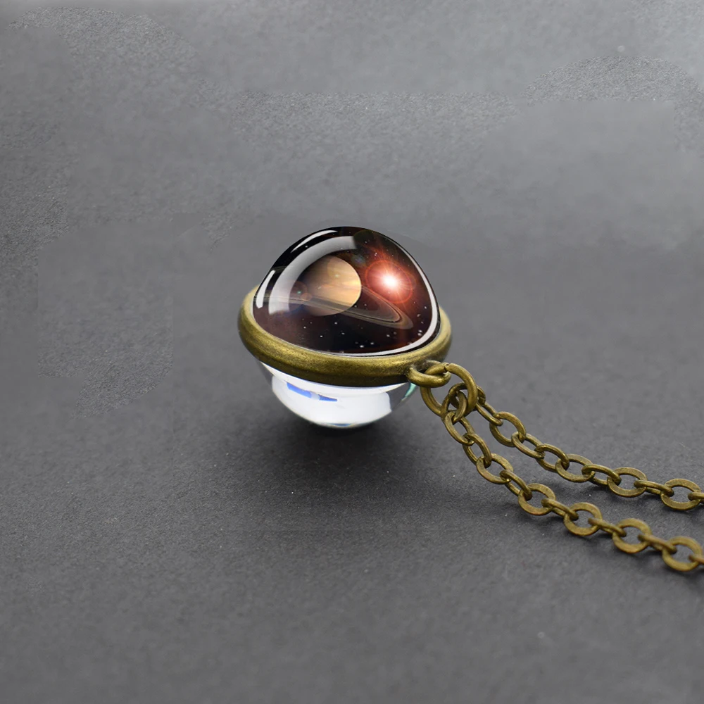 Glowing Necklace 9 Planets Glass Globe Pendant Cosmic Solar System Earth Moon Jupiter Saturn Image Glass Necklace Gift for Women