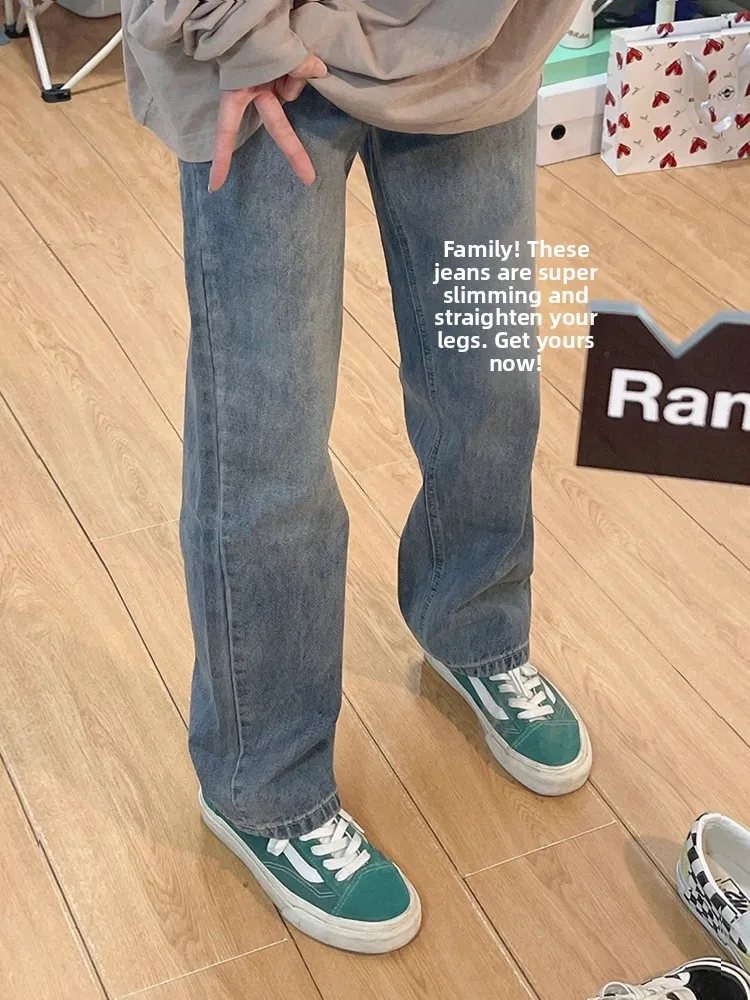 

High Waist Straight Leg Jeans Women's Loose Fit Versatile plus Size Denim Pants Autumn Winter New Arrival Slimming Effect