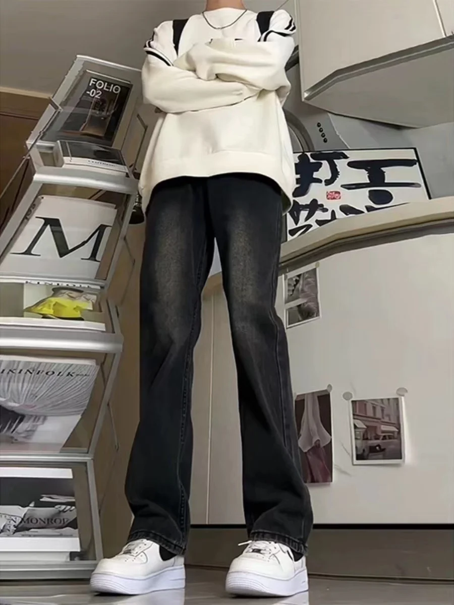 

Мужские джинсы в американском ретро-стиле с высокой талией, летние, с эффектом подтяжки в промежности, прямые, расклешенные, повседневные, на все сезоны