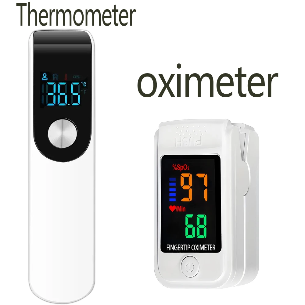 2-in-1 Household Infrared Forehead Temperature Gun Electronic Thermometer + Accurate Finger Clip Type Pulse Oximetry Oximeter