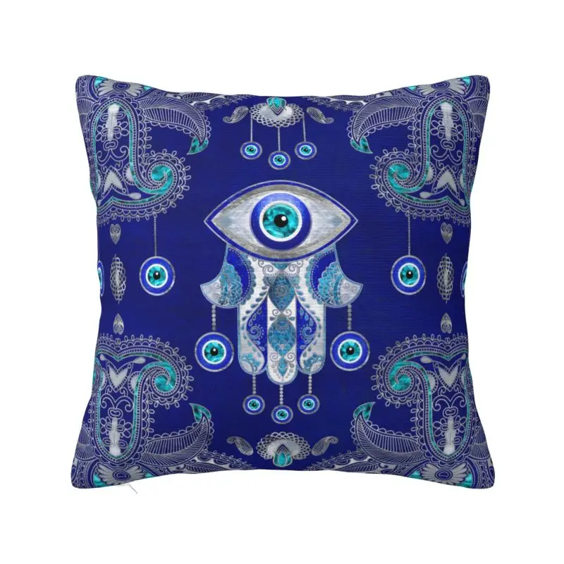 Custom Hamsa Hand Evil Eye Amulet Ornament Cushion Cover 40x40cm Velvet Nordic Throw Pillow