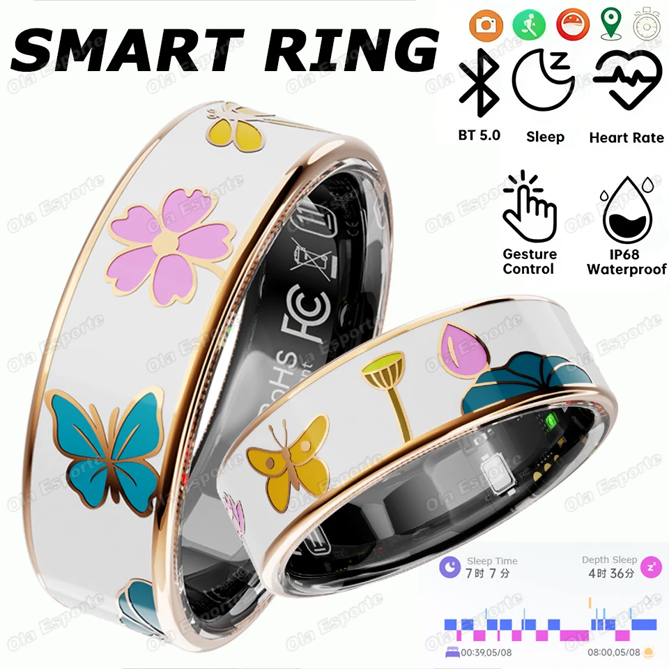 

2026 Fashion Ladies Color Enamels Health Smart Ring Heart Rate Control Camera Female Intelligent Ring Sport Waterproof Smartring