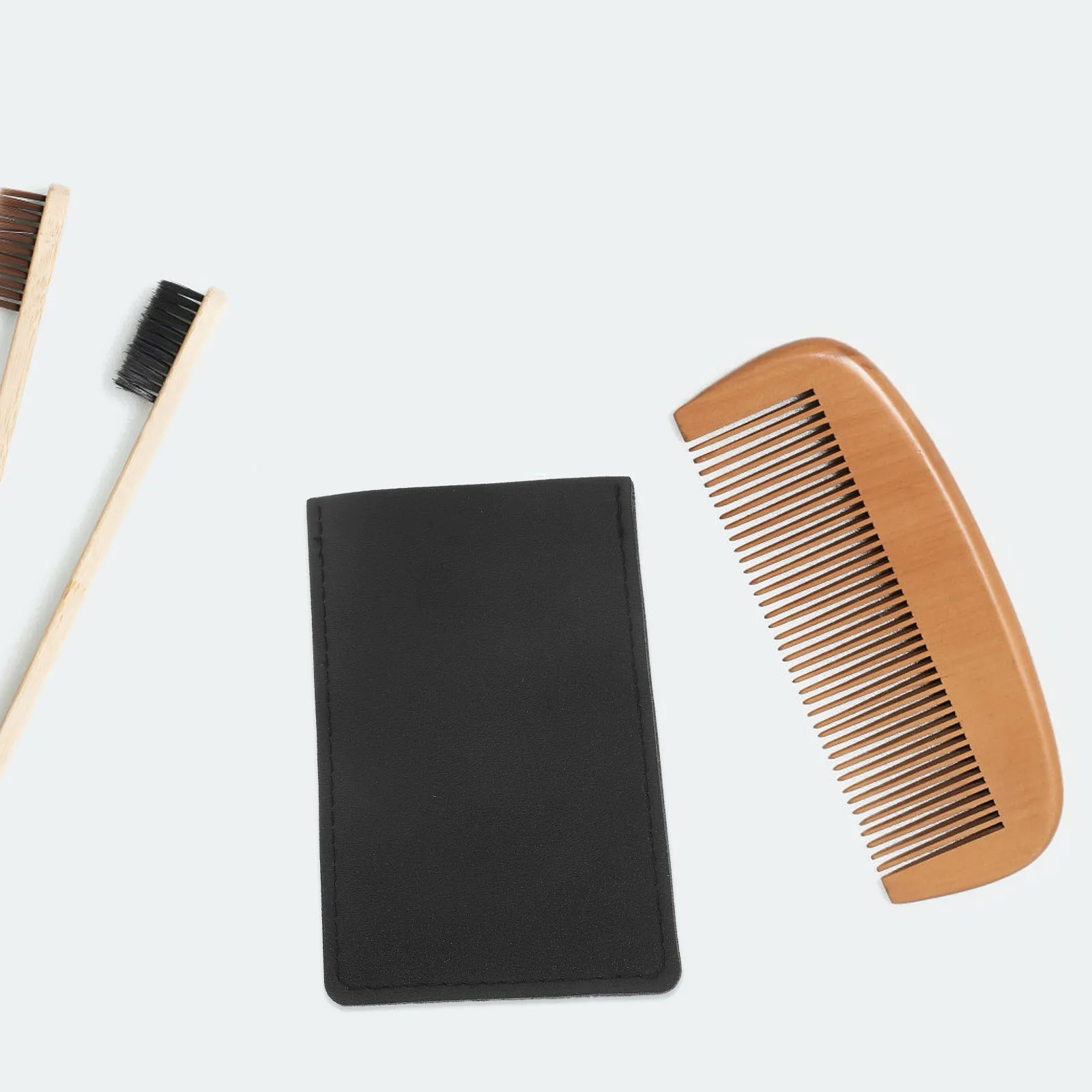 

1pcs Comb Storage Case Pu Foldable Beard Grooming Kit Smooth Durable Lightweight Travel Men’S Accessories Wood Ox Horn