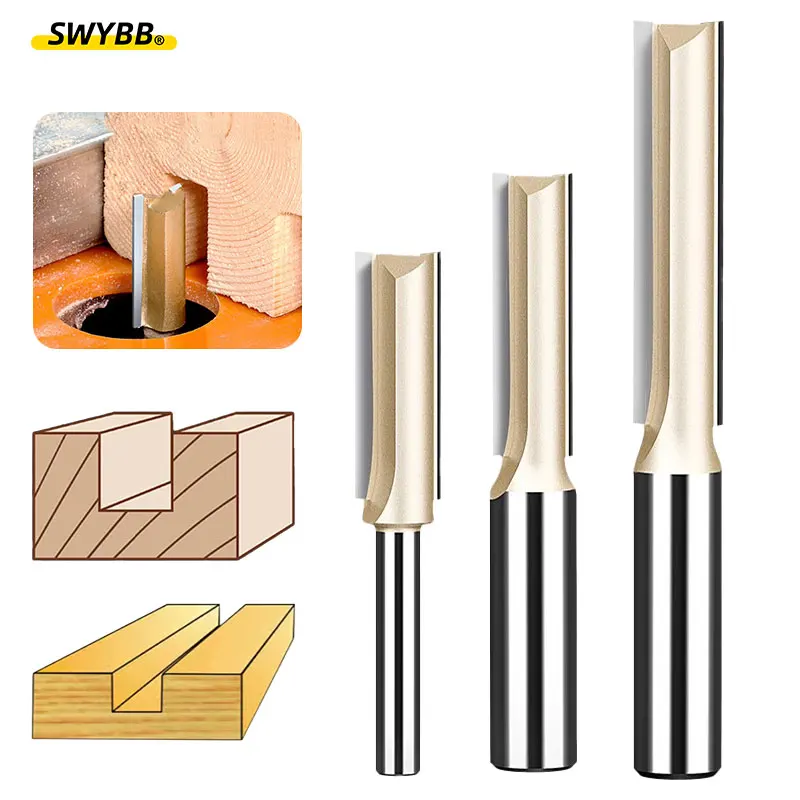 Double Edged Carbide Tipped Wood Router Bits 1/2 1/4 Shank Plunge Milling Trimming Slotting Tool