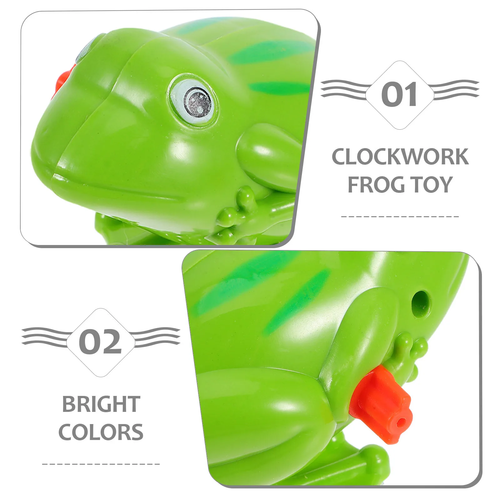 3 pezzi di plastica a carica rana per bambini, colore brillante, rimbalzante, alimentato a molla, per bambini, non richiesto, con meccanismo a molla, rana in plastica