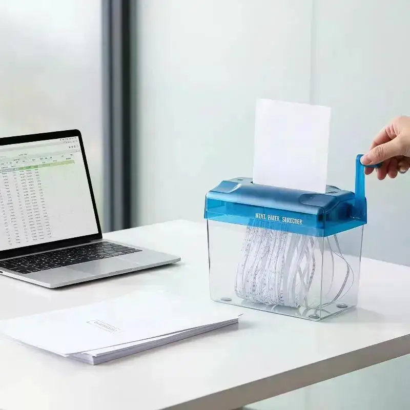 1pc Portable Mini Manual Paper Shredder With Hand Crank Clear Waste Bin For Home Office Use