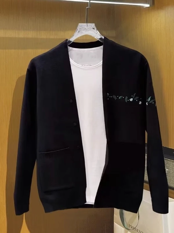 

Men's Casual Knitted Cardigan Sweater Long Sve round Ne Spring Autumn Loose Fit Comfortable Breathable Sli Embroider...