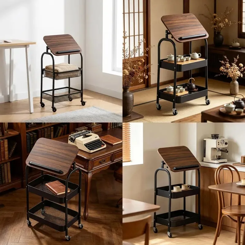 Modern 3 Tier Storage Cart with Wooden Drawers Metal Rolling Trolley with Locking Wheels 360 Degree Rotating Multi Purpose