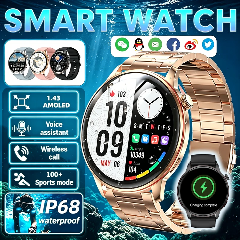 

2026 New Smart Watch HD Color Screen Health Management Bluetooth Call Voice Assistant Sleep Monitoring IP68Waterproof SmartWatch