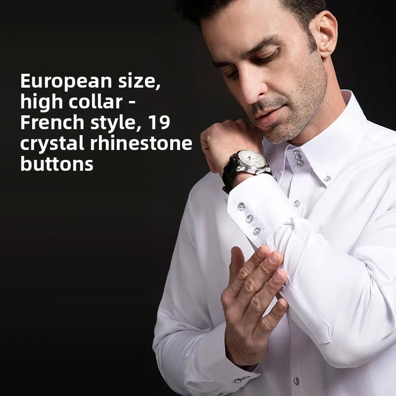 

High Collar Men's irt Crystal Button Color Busin Sle Long Sve Casual Faionable Youth Suitable Spring Autumn