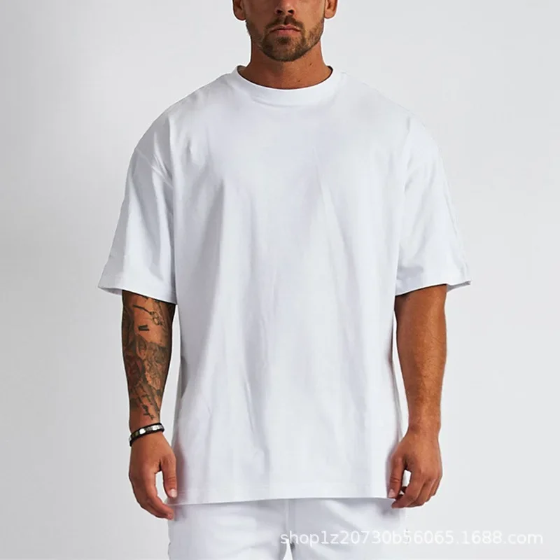 

Pop NEW CLOTHING Heavy COTTON Oversized MEN 's T-shirt TRENDY Brand Pure COTTON LOOSE Shoulder Short Sleeve Men' S T-shirt