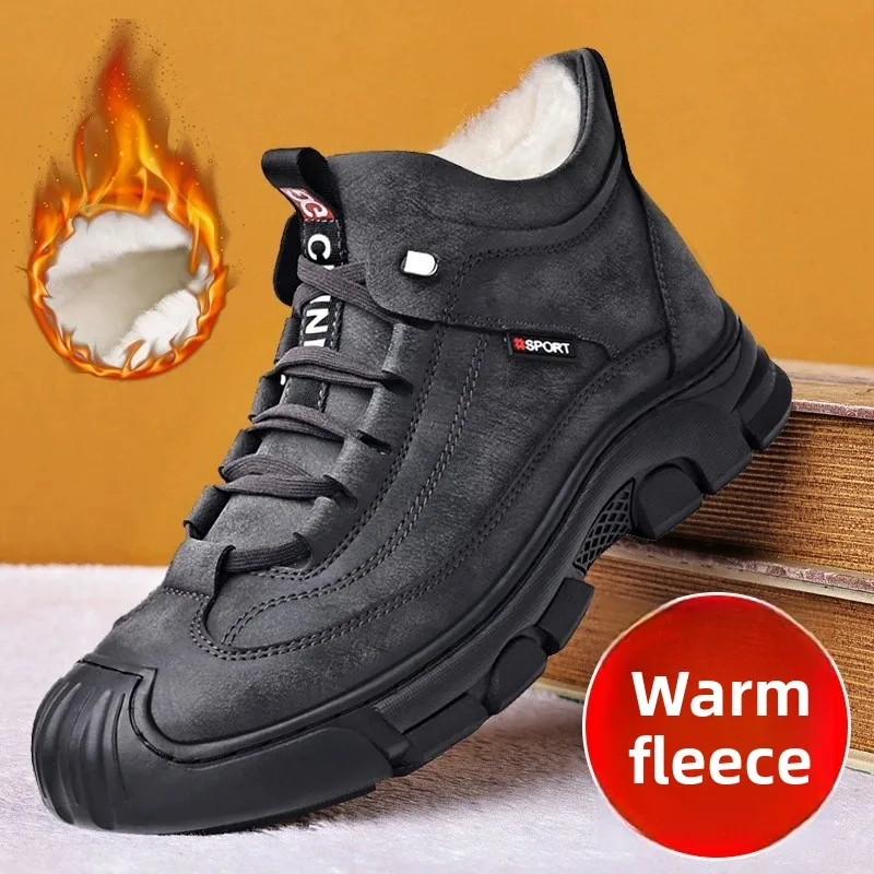 

Зимняя хлопковая мужская обувь с плюшевыми теплыми зимними ботинками, удобная нескользящая износостойкая уличная повседневная обувь с высоким берцем