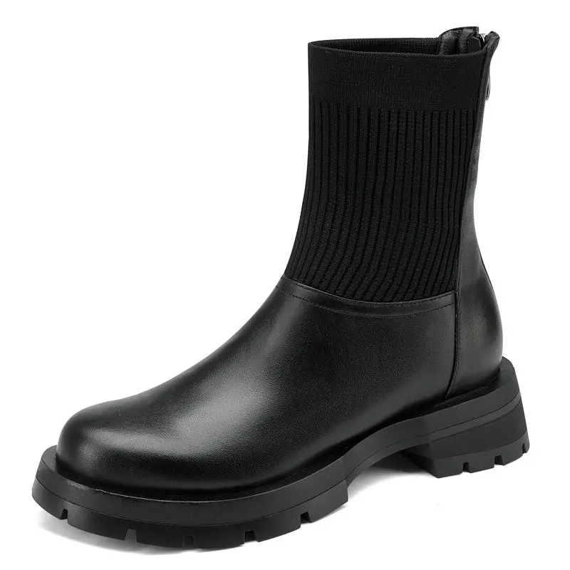 

High Quality Genuine Leather Women Ankle Boots Autumn Winter Concise High Heels Fashion back Zipper Leisure Shoes Woman