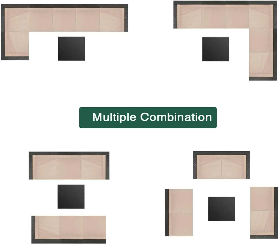 Ensemble de canapé sectionnel avec coussin et table basse, meubles d'extérieur, ensemble de conversation, 7 pièces