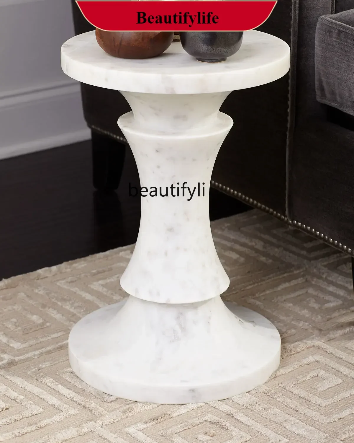 

Light luxury simple modern European marble art living room round small table bedside table corner table G1218