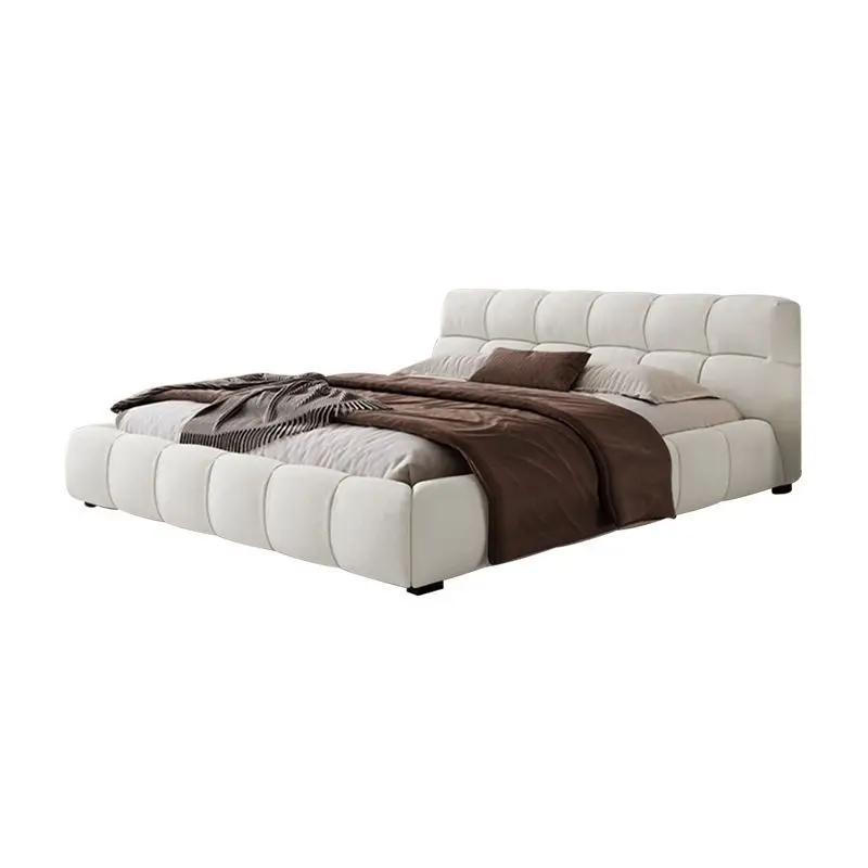 Cream wind puff bed, simple and modern master bedroom double 1.8 meters master bedroom high-end atmospheric puff fabric bed