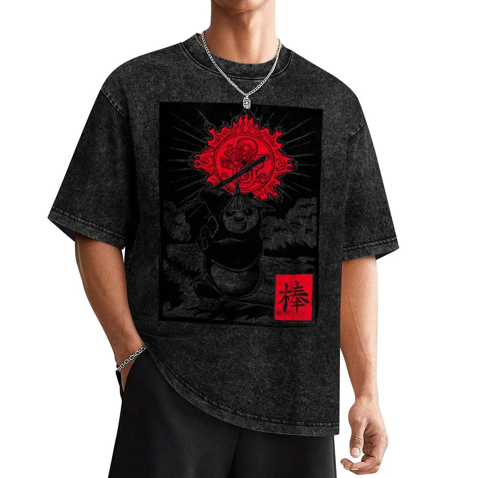 Kung Fu Panda Master Po Action Pose Woodcut Poster T-Shirt luxury t-shirt anime shirt summer 2025 mens fashion