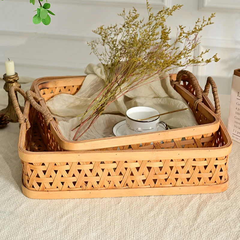 

Rectangle woven household storage bamboo basket rattan weaving, tabletop fruit basket