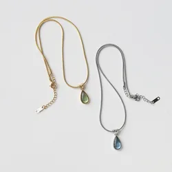 Water Drops Blue Ocean Necklace Small French Style Clavicle Chain Snake Bone Titanium Steel Plated with 18K Gold necklace