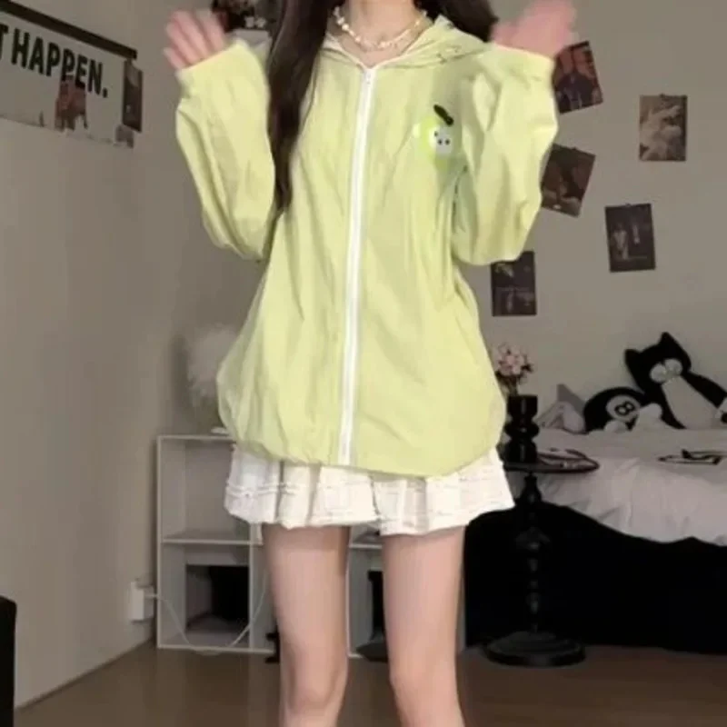 Y2K Embroidery Rilakkuma Sweatshirt Hoodie Sun Protection Jacket Girl Cute Soft UV Protection Loose Lightweight Coat Top Tee New