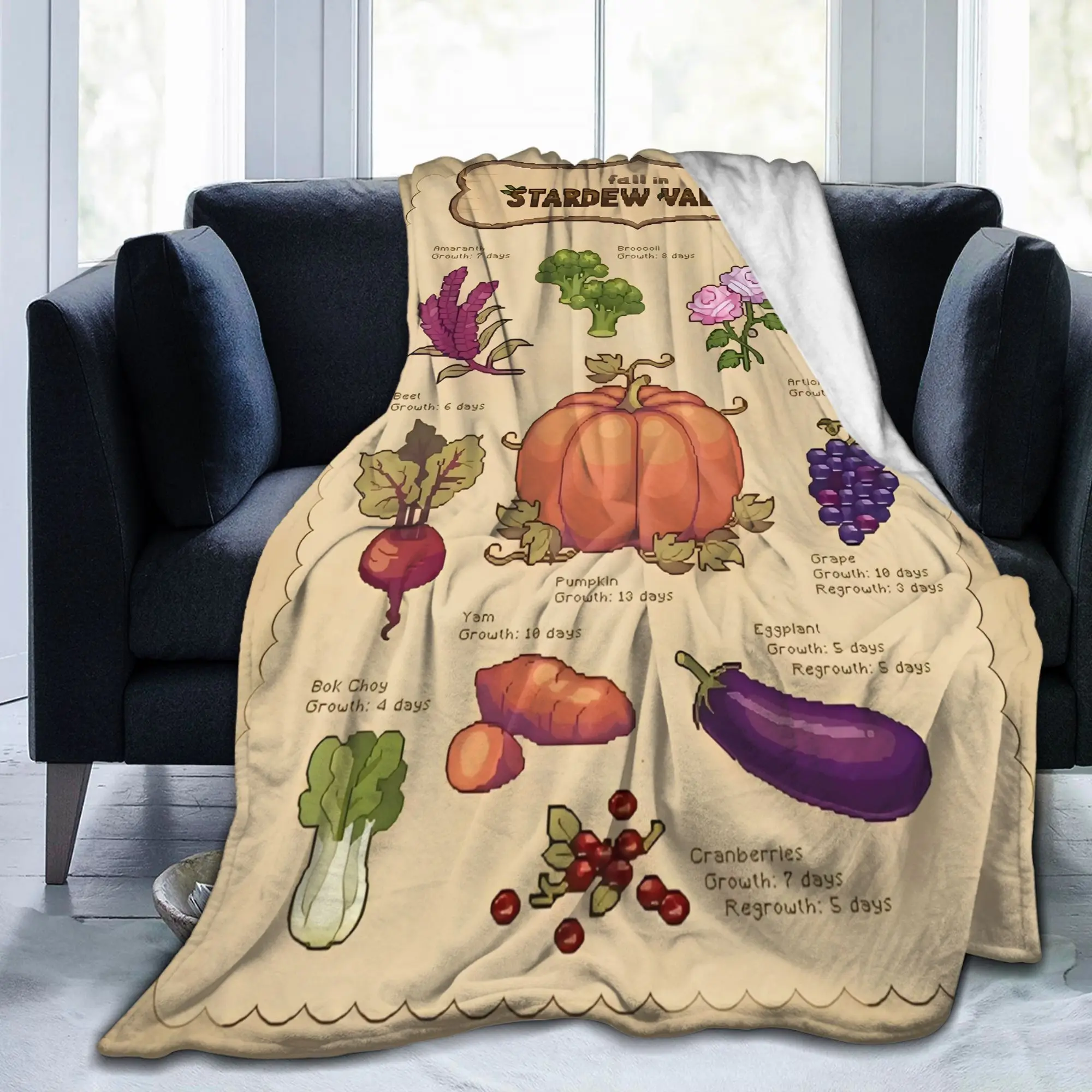 Fall in Stardew Valley Coral Fleece Plush Throw Blanket Plant Illustration for Couch Knitted Blanket Super Soft Portable Quilt