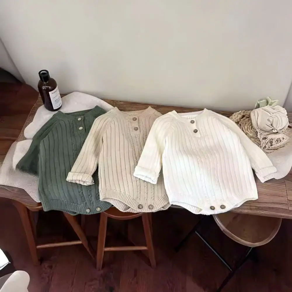 Cotton Knit Baby Romper Long Sleeve Jumpsuit Autumn Winter Korean Fashion Infant Bodysuit Soft Toddler Clothing Apparel