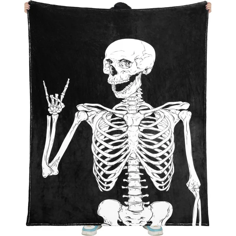 

Rock Skeleton Blanket Halloween Gothic Style Music Flannel Home Bed Sofa Decoration Gift